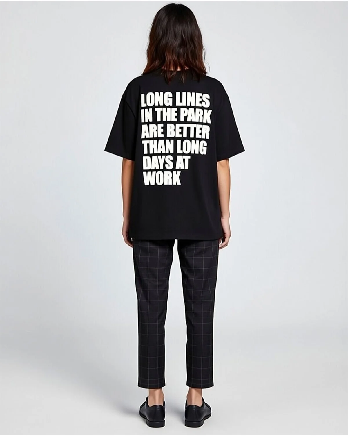 Long Lines Better Than Long Days at Work Tee Black Oversized Fit Shirt Back.jpg