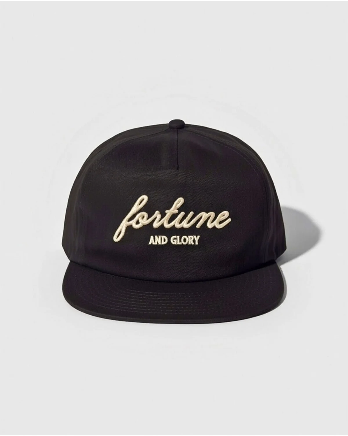 Fortune and Glory Embroidered Black Twill Snapback Hat