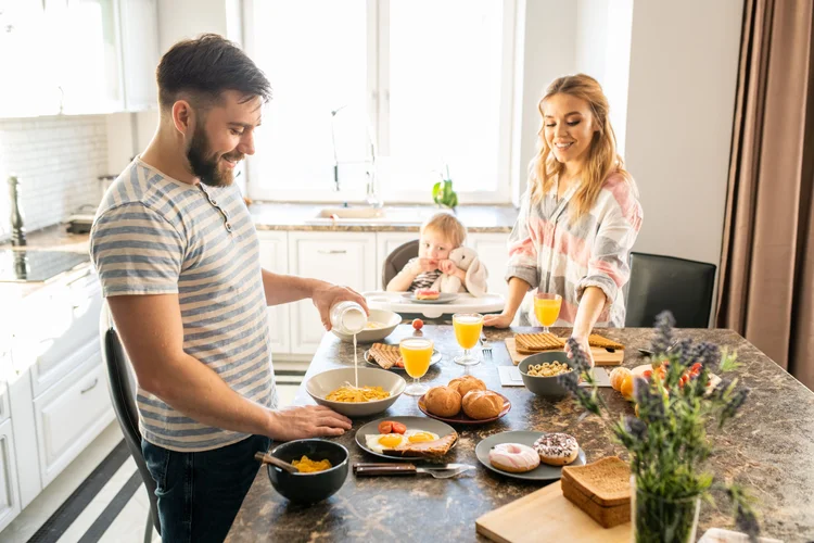 Family spending time together in a kitchen
