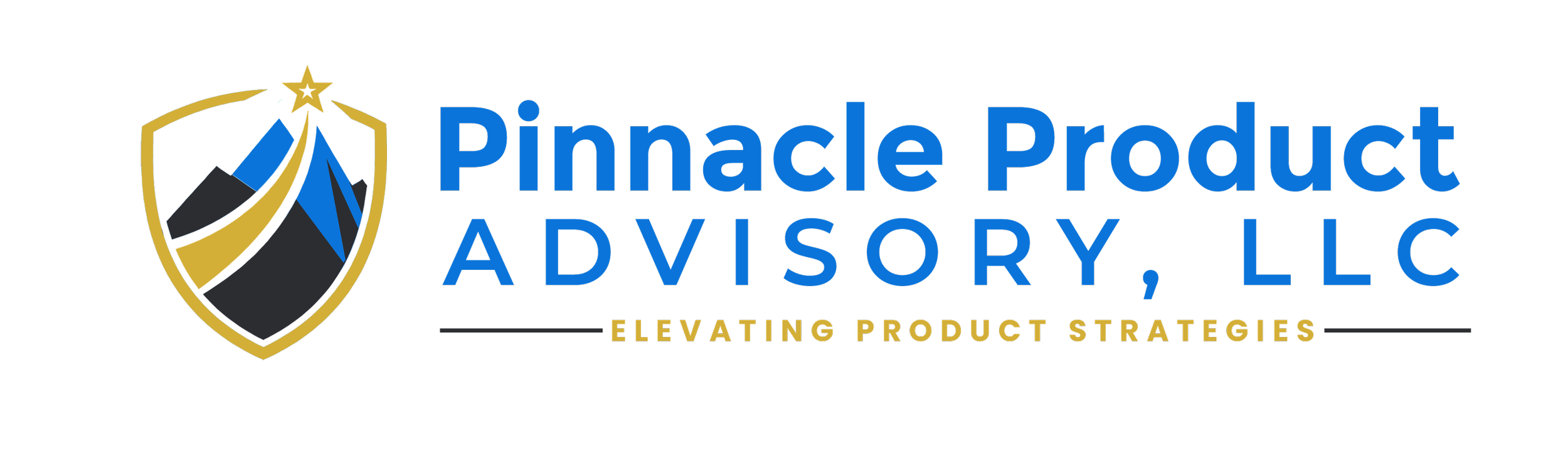 Pinnacle Product Advisory, LLC logo with a shield emblem and the tagline "Elevating Product Strategies" in yellow.