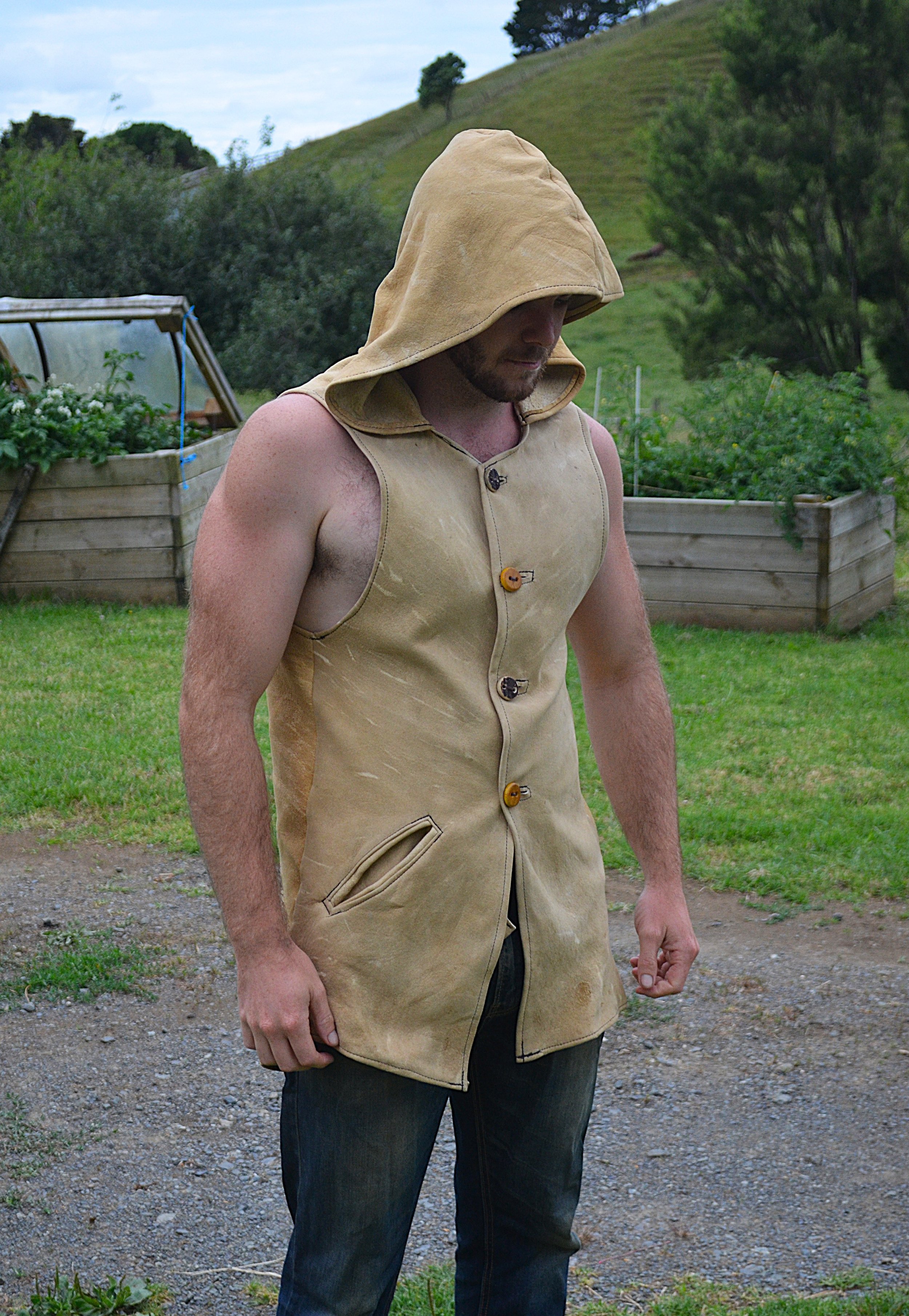 A vest made of 2 Red Deer hides & 1 Fallow hide.  Should last for many, many years.