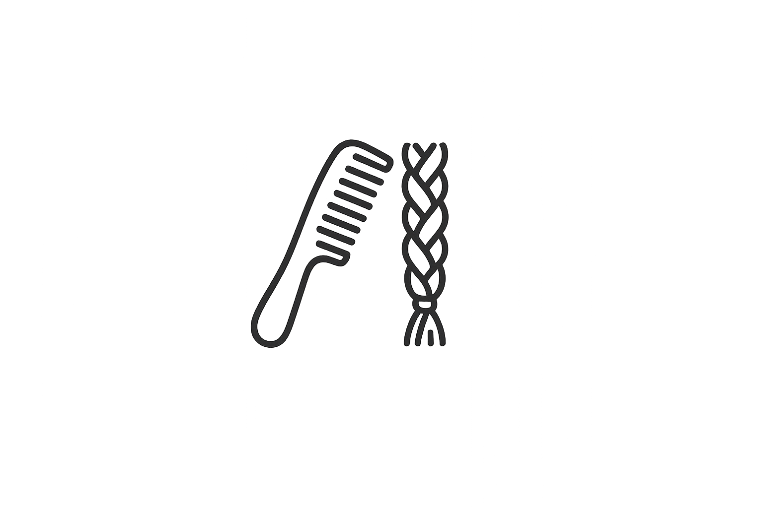 Outline drawing of a hairbrush and a braiding hair extension.
