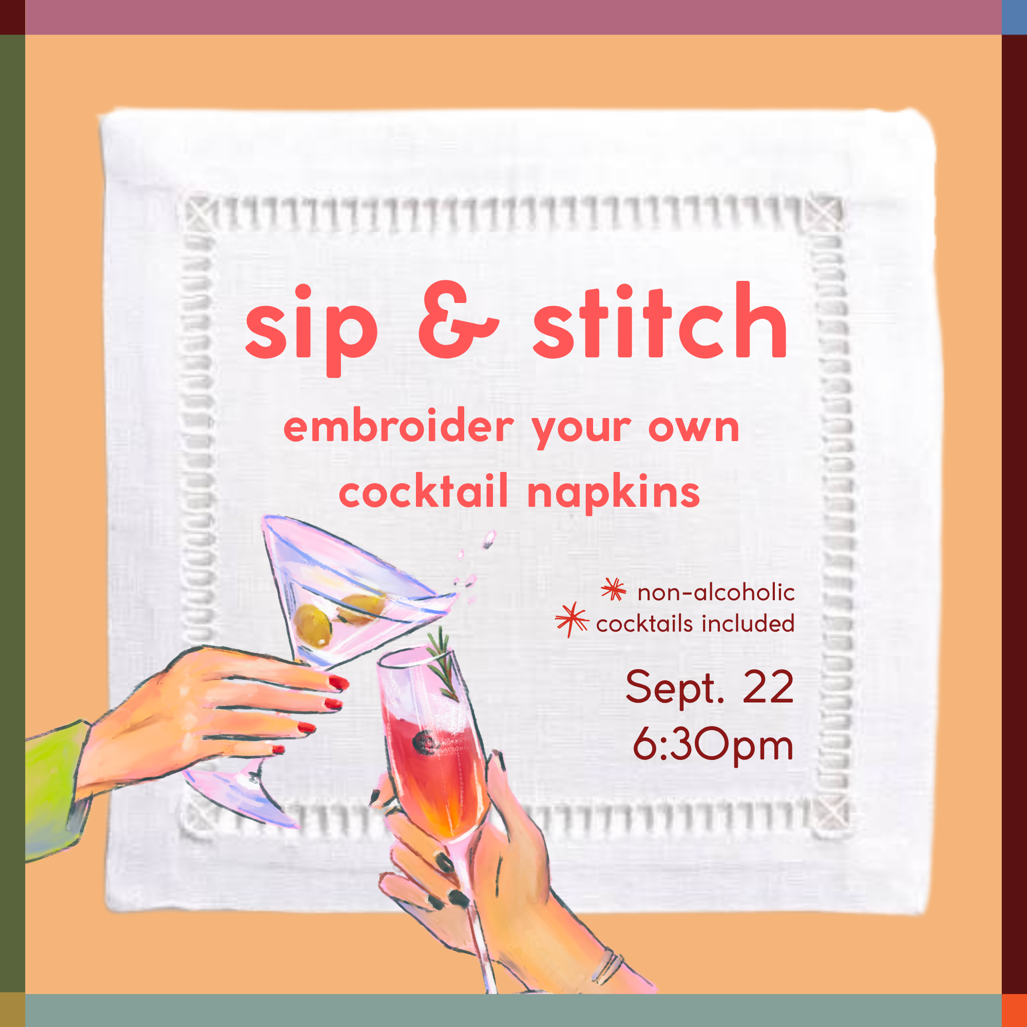 Sip & Stitch: Embroidered Cocktail Napkins