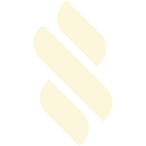 A black background with a white, stylized, elongated S-shaped symbol.