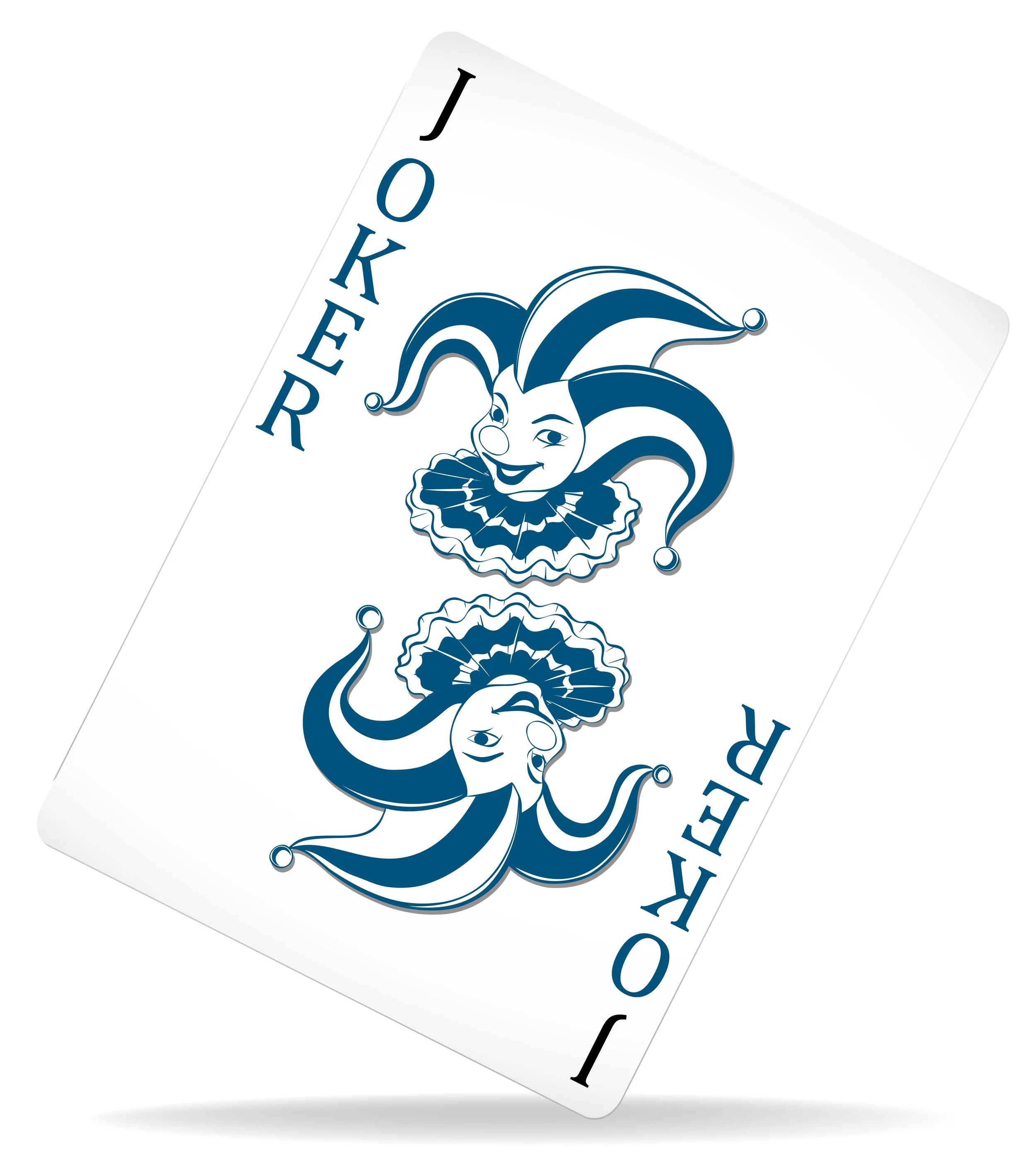 A playing card featuring a female jester with a multicolored hat and a smiling face, with the word "JOKER" vertically along the side.