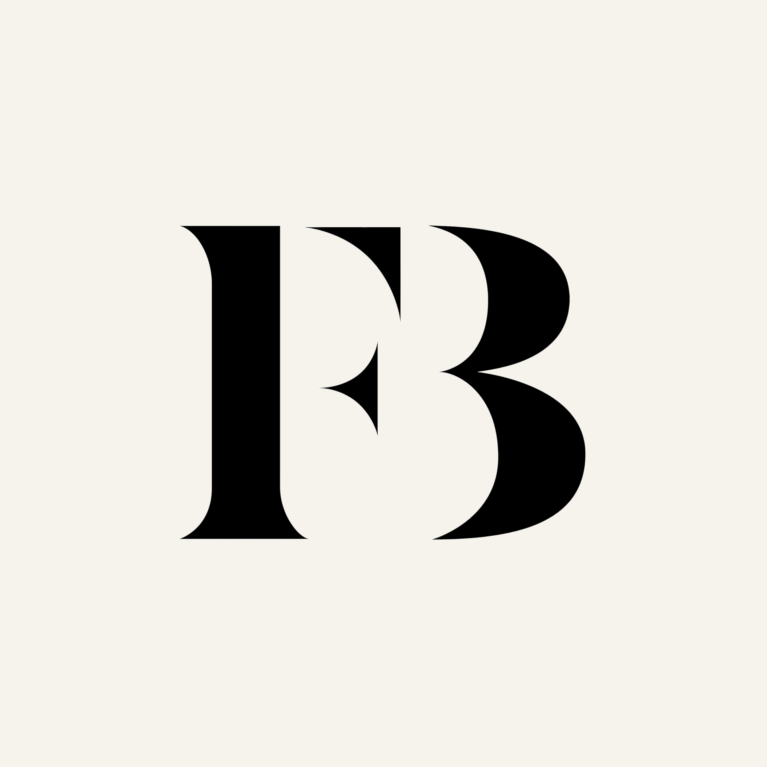 Stylized black letter 'B' on a light background.