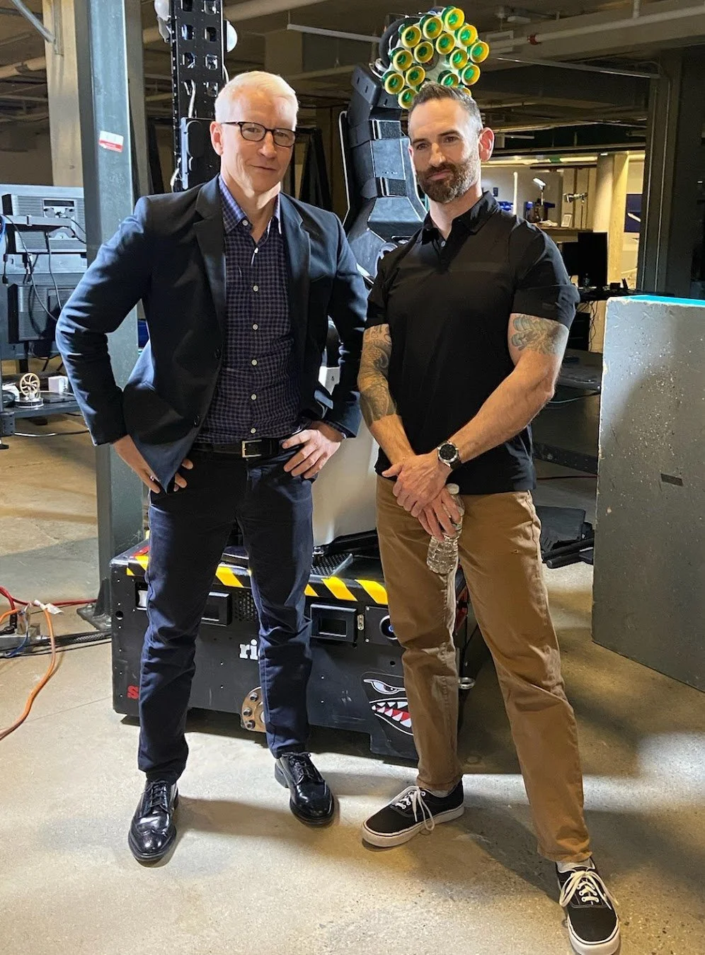 Kevin Blankespoor and Anderson Cooper during the filming of 60 Minutes episode on Boston Dynamics
