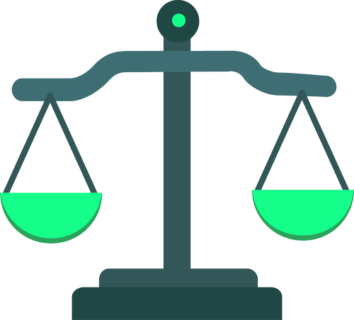 Illustration of a balance scale with two green-filled pans.