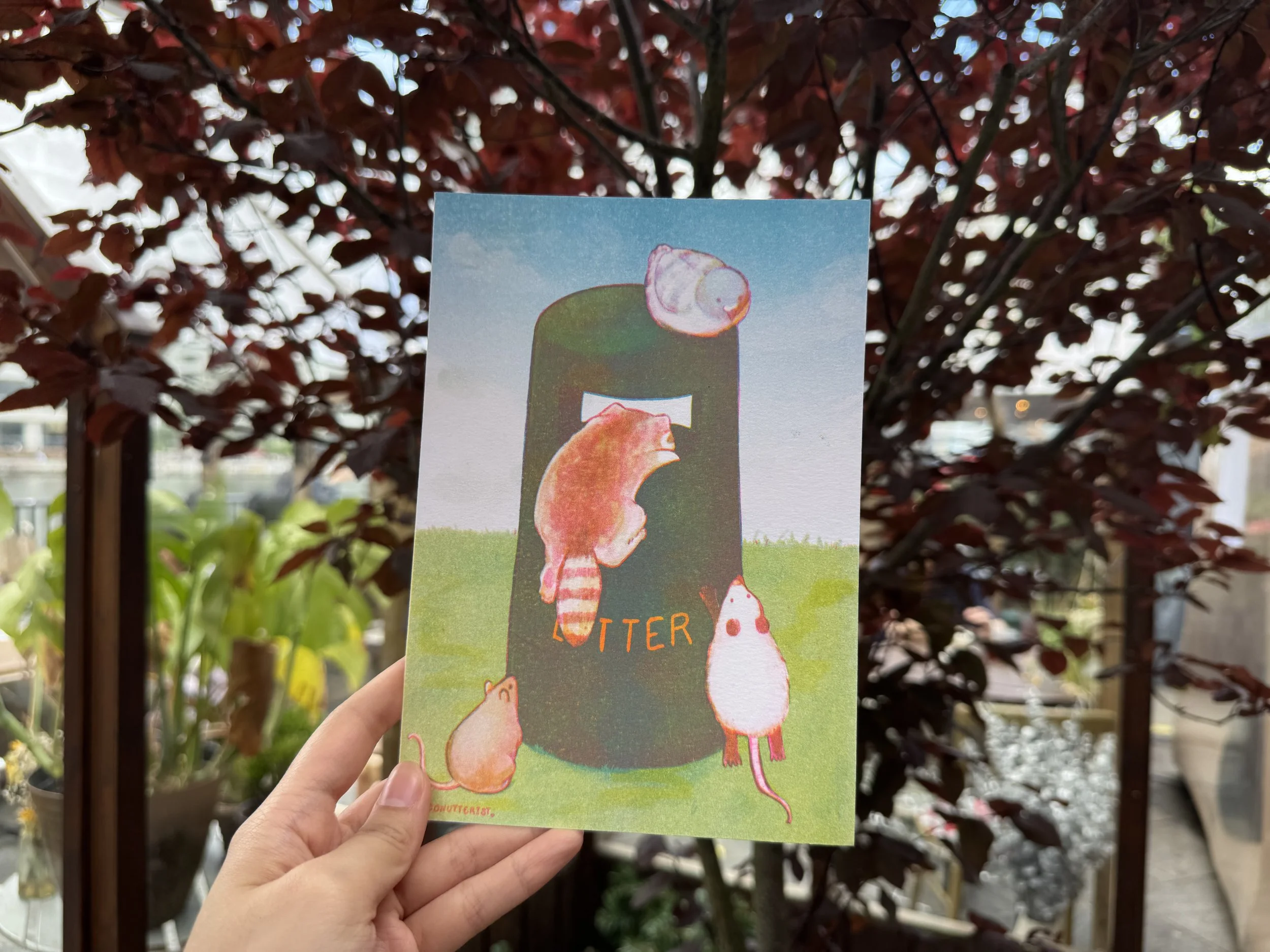 Trash animal congregation Risograph print