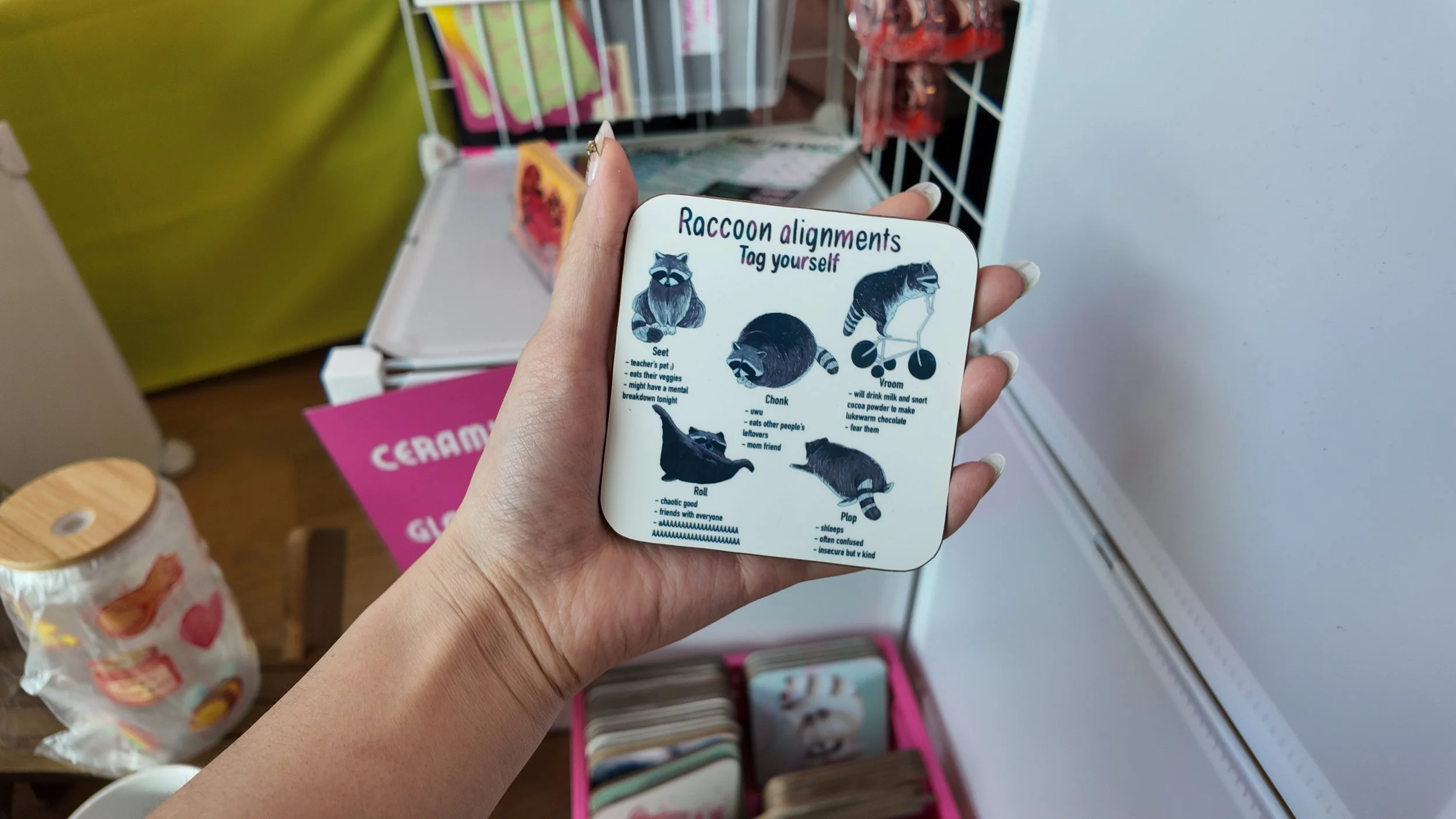Funny Raccoon Alignment Ceramic Handprinted coasters