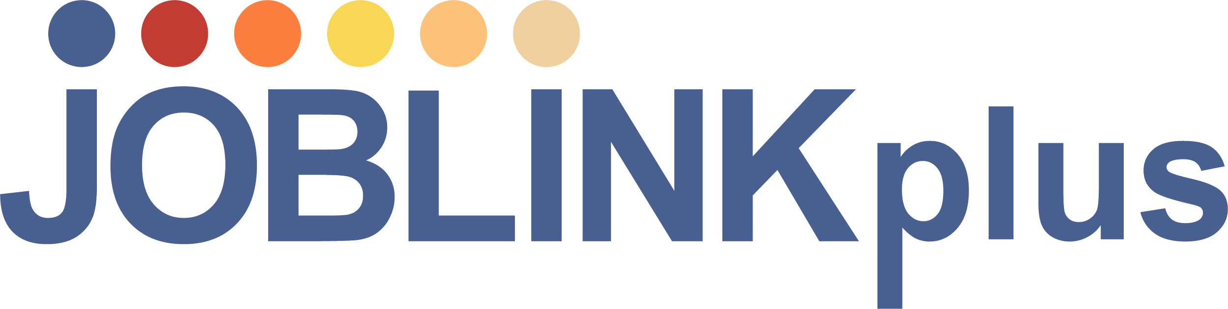 Color palette with seven colors and the text 'JOBLINK plus' in blue capital letters.
