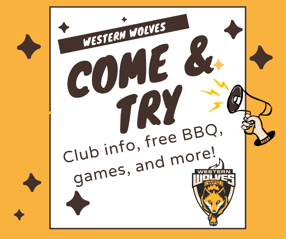 Announcement for 2026 Western Wolves WFC all girls/women's football club registration. Prices listed for different age groups with a note about scholarships and contact info.