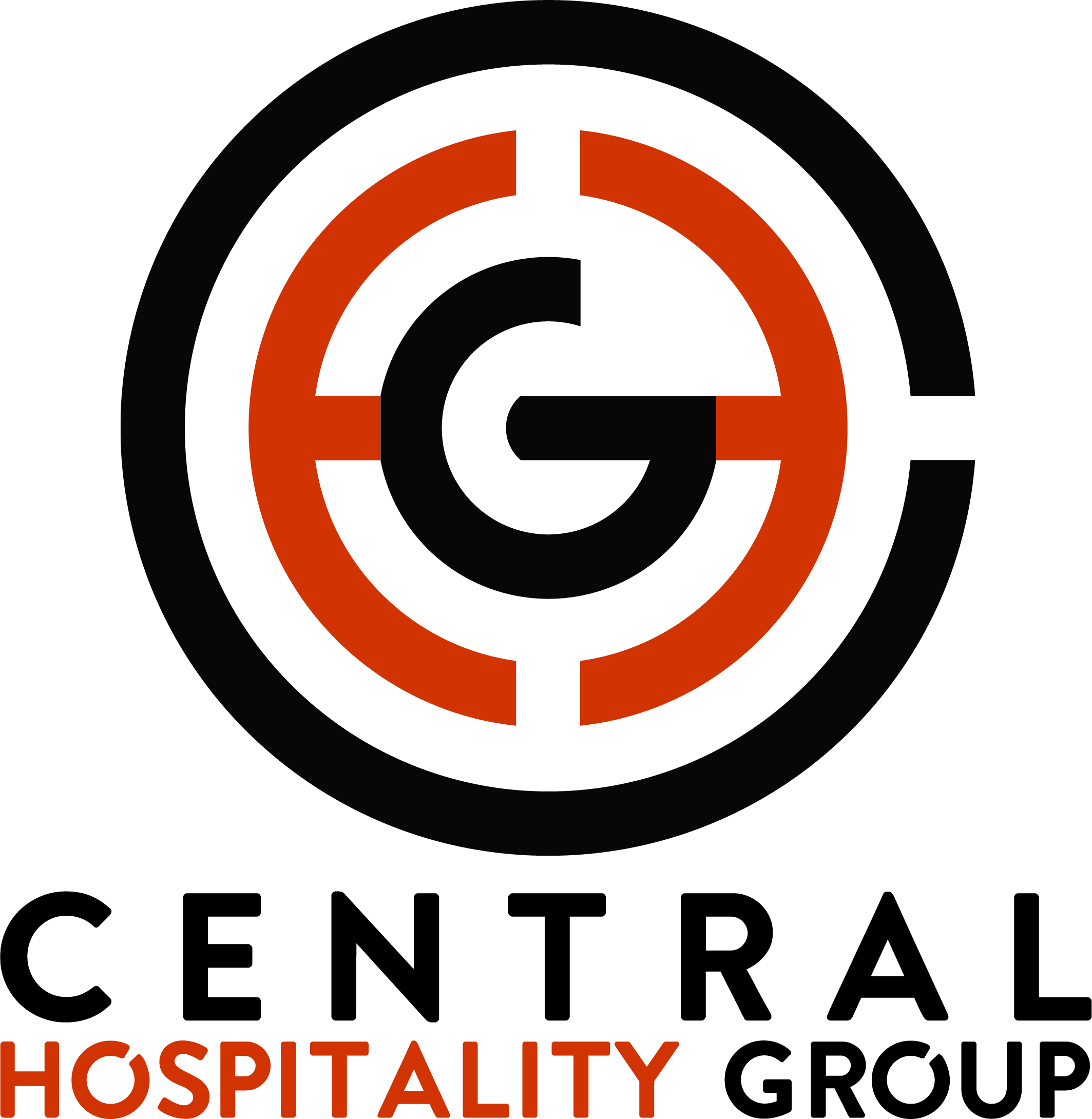 A black background with a red and orange target symbol at the top, and the word 'HOSPITALITY' in bold red letters at the bottom.