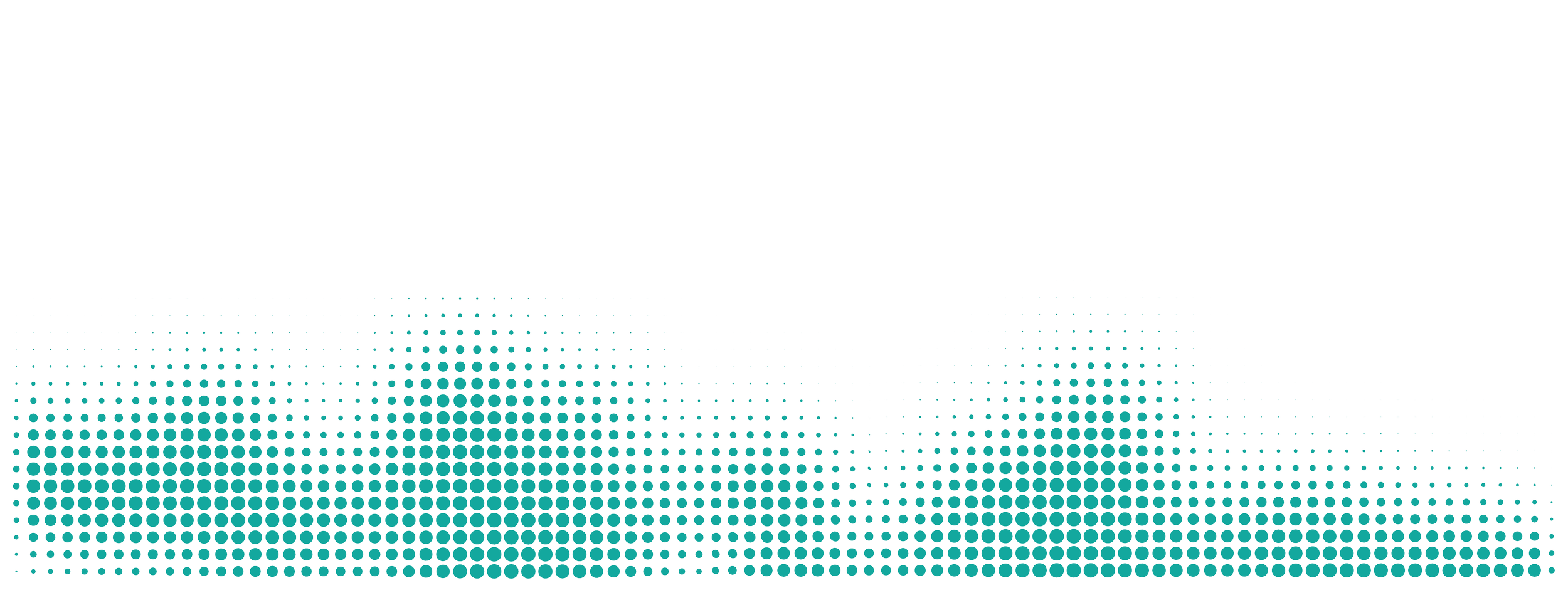 Digital wave pattern made of teal dots on transparent background.