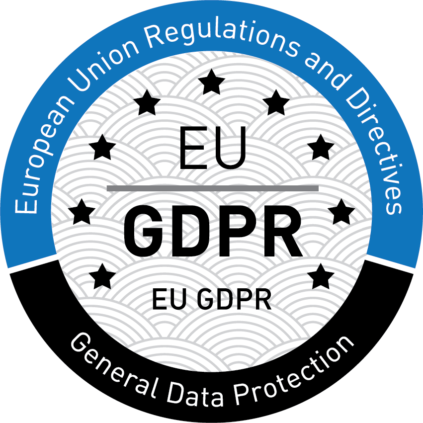 	
Badge for EU GDPR (General Data Protection Regulation). The badge is circular, official-style seal, with a segmented outer ring, central emblem area, and a subtle patterned background, designed in a clean, formal style.