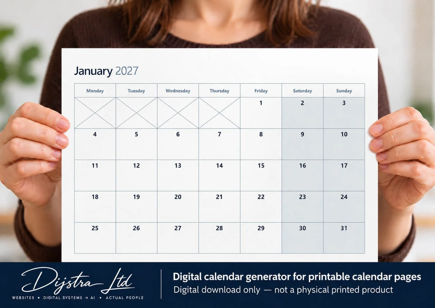 Simple Printable Monthly Calendar