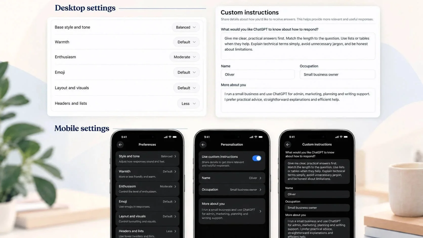ChatGPT personalisation settings