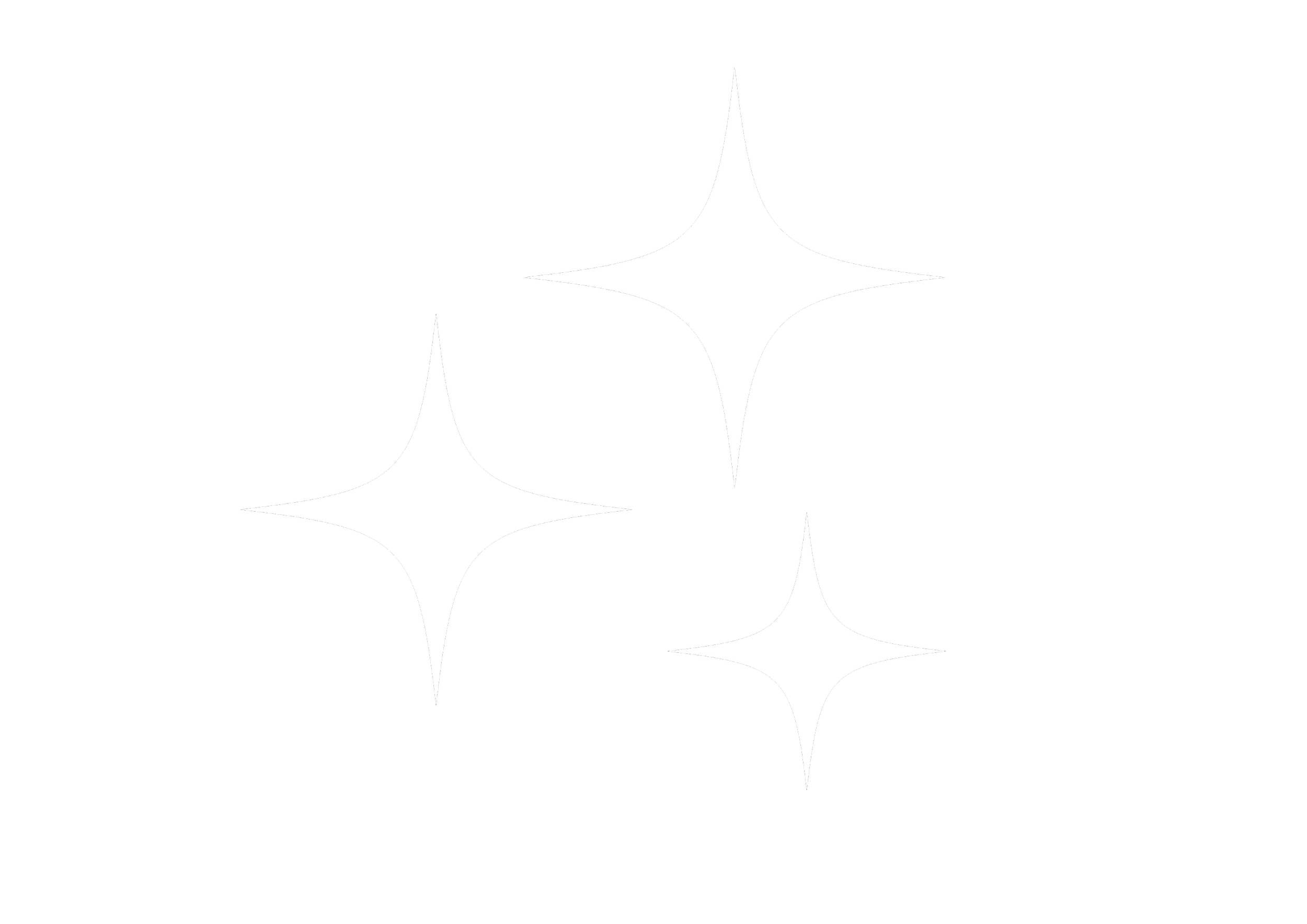 Three white sparkling star shapes on a black background.