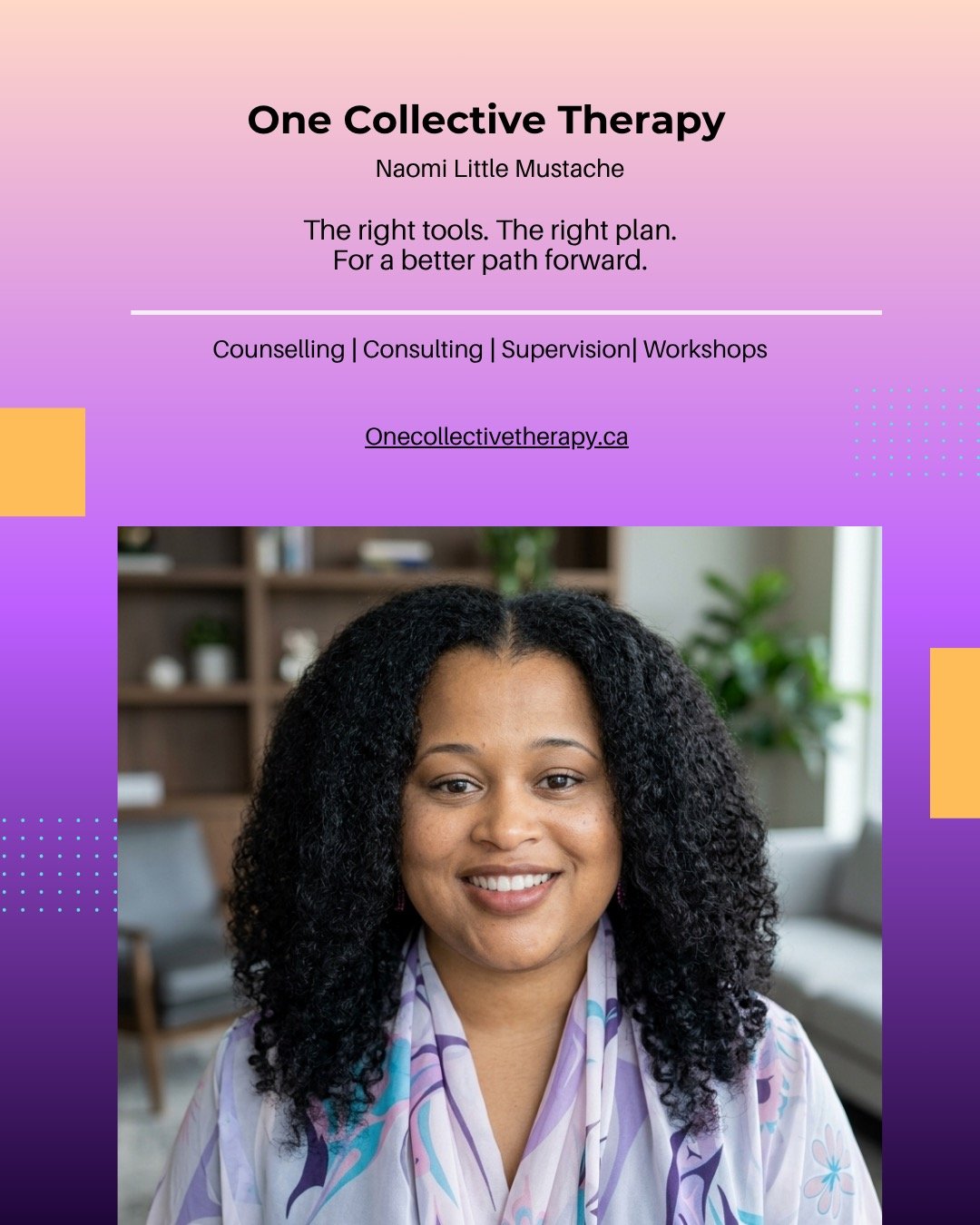 At One Collective Therapy, my philosophy is simple: the best plans are created WITH you.
Whether you are stepping into therapy, leading an organization, or growing your clinical practice, collaboration is at the heart of everything I do. We bridge li