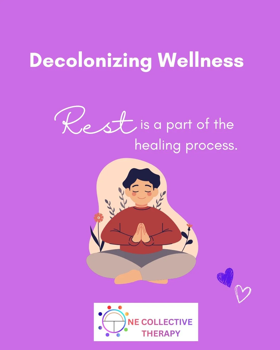 Decolonizing wellness means questioning whose definition of &ldquo;healthy&rdquo; we&rsquo;ve been handed.

Rest isn&rsquo;t laziness. It&rsquo;s not weakness. It&rsquo;s not something you earn.

Rest is part of the process.

🌿 onecollectivetherapy.