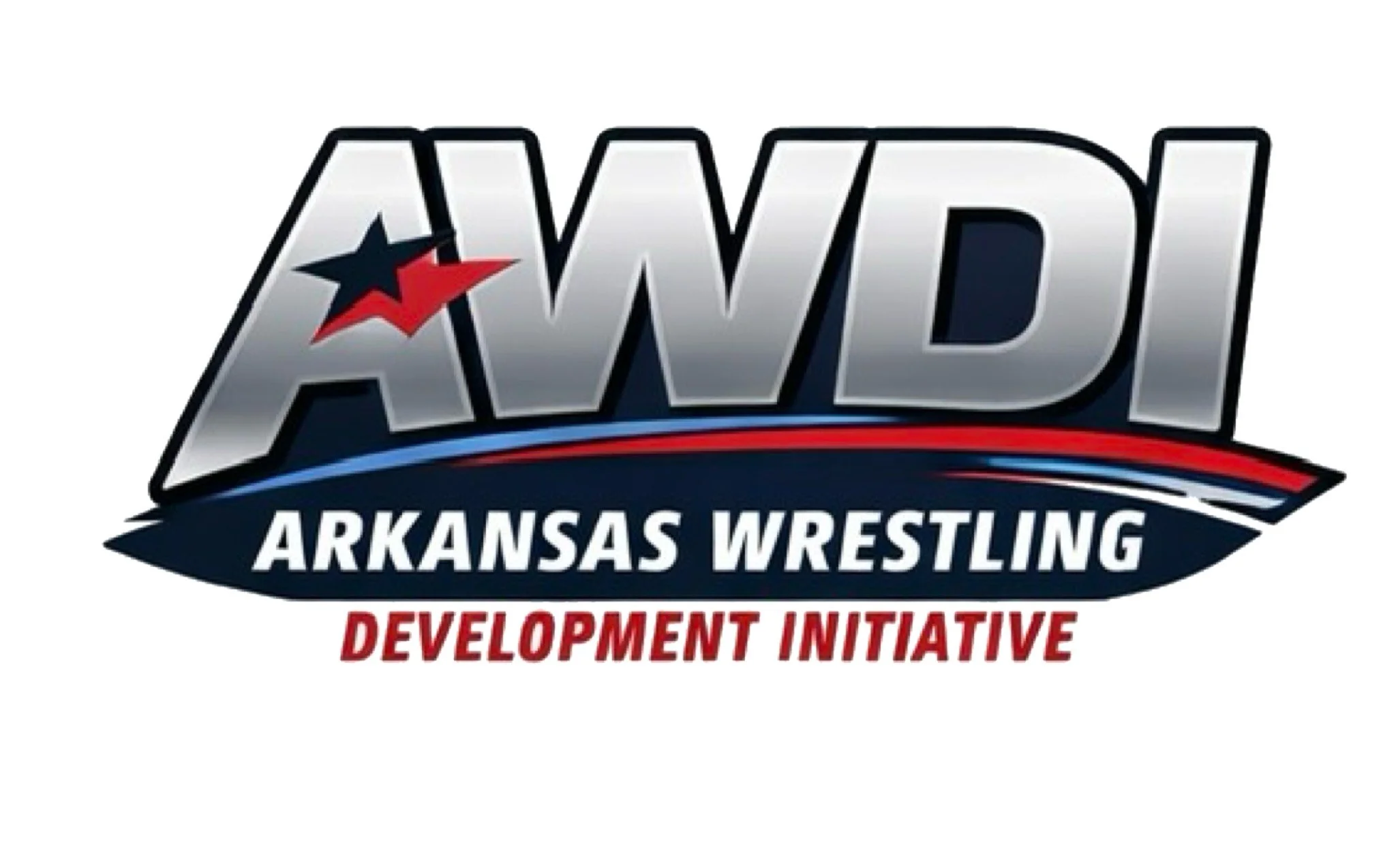 Arkansas wrestling development initiative logo with stylized awdi abbreviation, a star, and red, white, and blue colors.