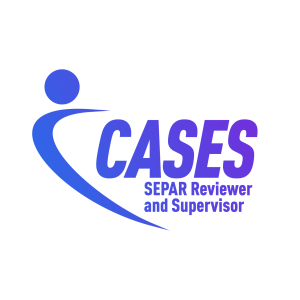CASES supervisor and reviewer logo with blue swoosh and purple lettering