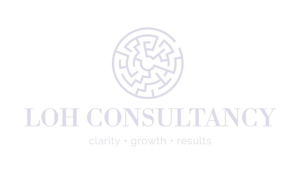 LOH Consultancy logo with circular maze icon and tagline “clarity • growth • results”