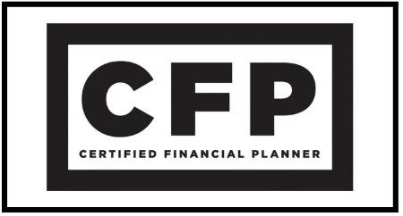 Logo for Certified Financial Planner (CFP) with black text on a white background, enclosed in a black rectangular border.