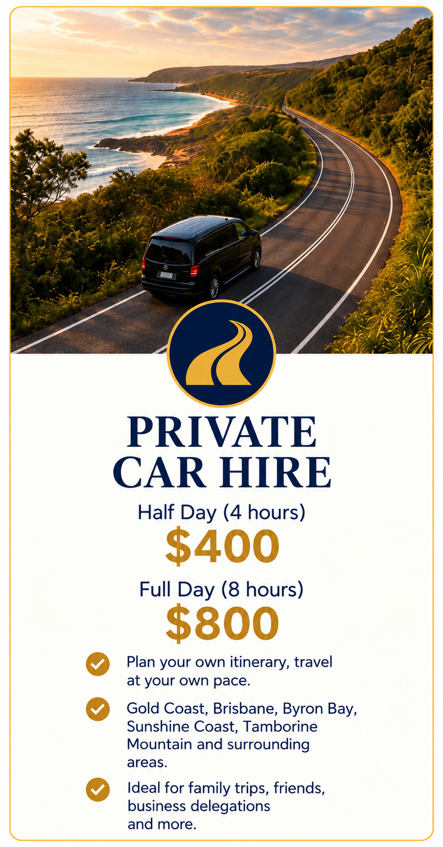 Luxury Mercedes private car hire on the Gold Coast