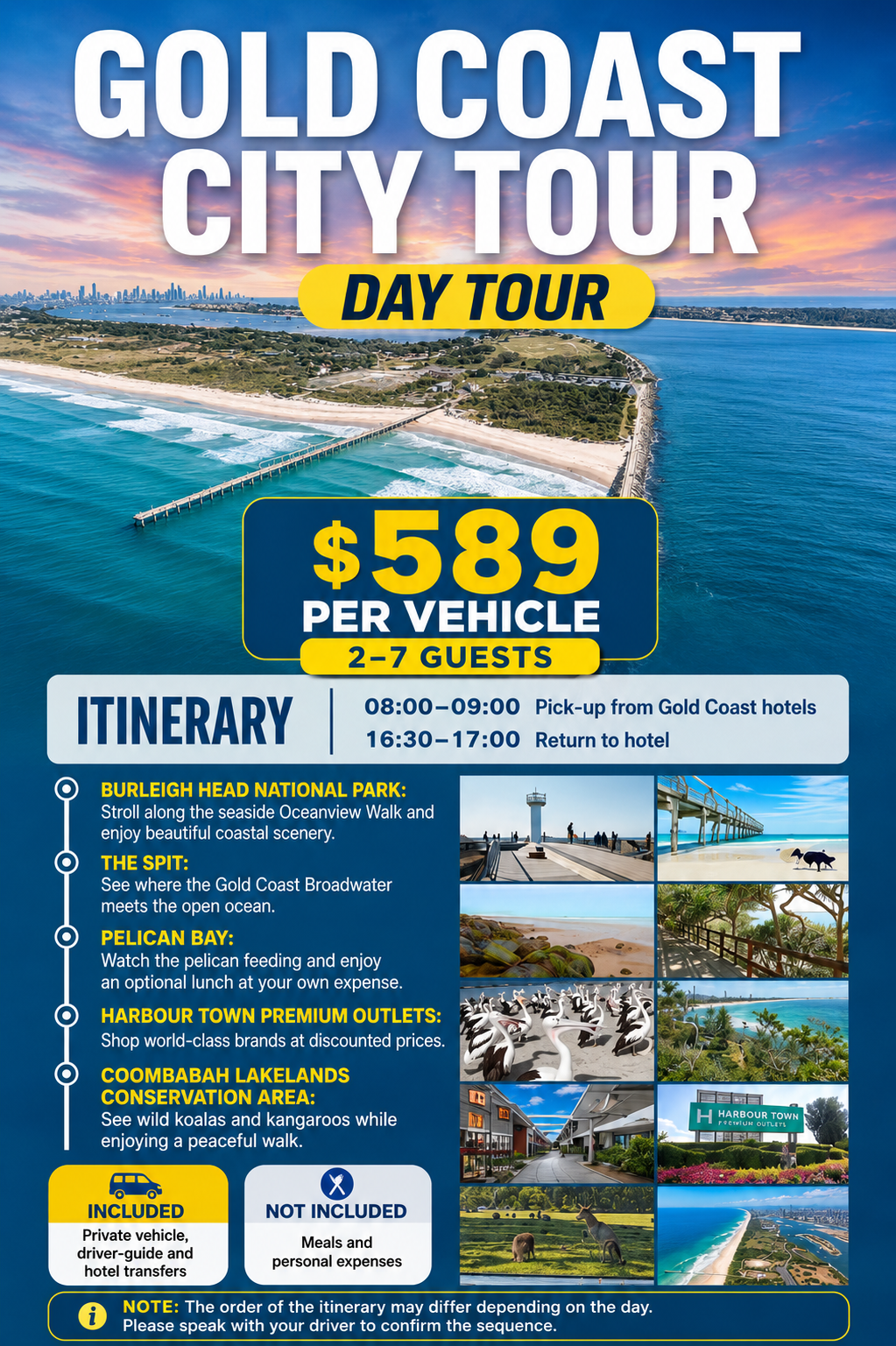 Private Gold Coast city sightseeing day tour, A$589 per vehicle