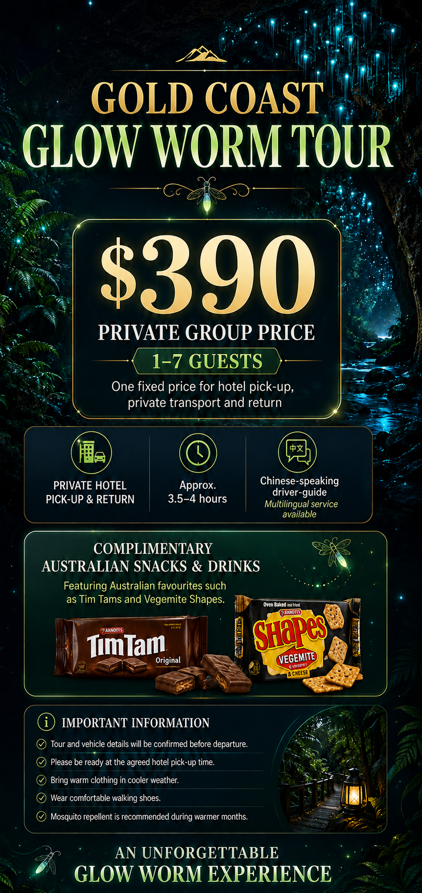 Gold Coast Glowworm Evening Tour package overview