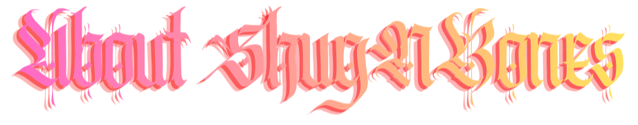 Stylized Gothic text reading 'About Albuquerque Bones' in red and yellow colors.