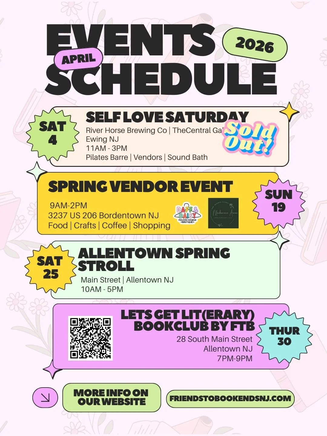 April is looking FULL and we are so here for it 🌸📚
Swipe through to see everything we have coming up this month &mdash; from vendor events to book club (sold out but join the waitlist) to Allentown&rsquo;s spring stroll. Something for everyone. 🎉