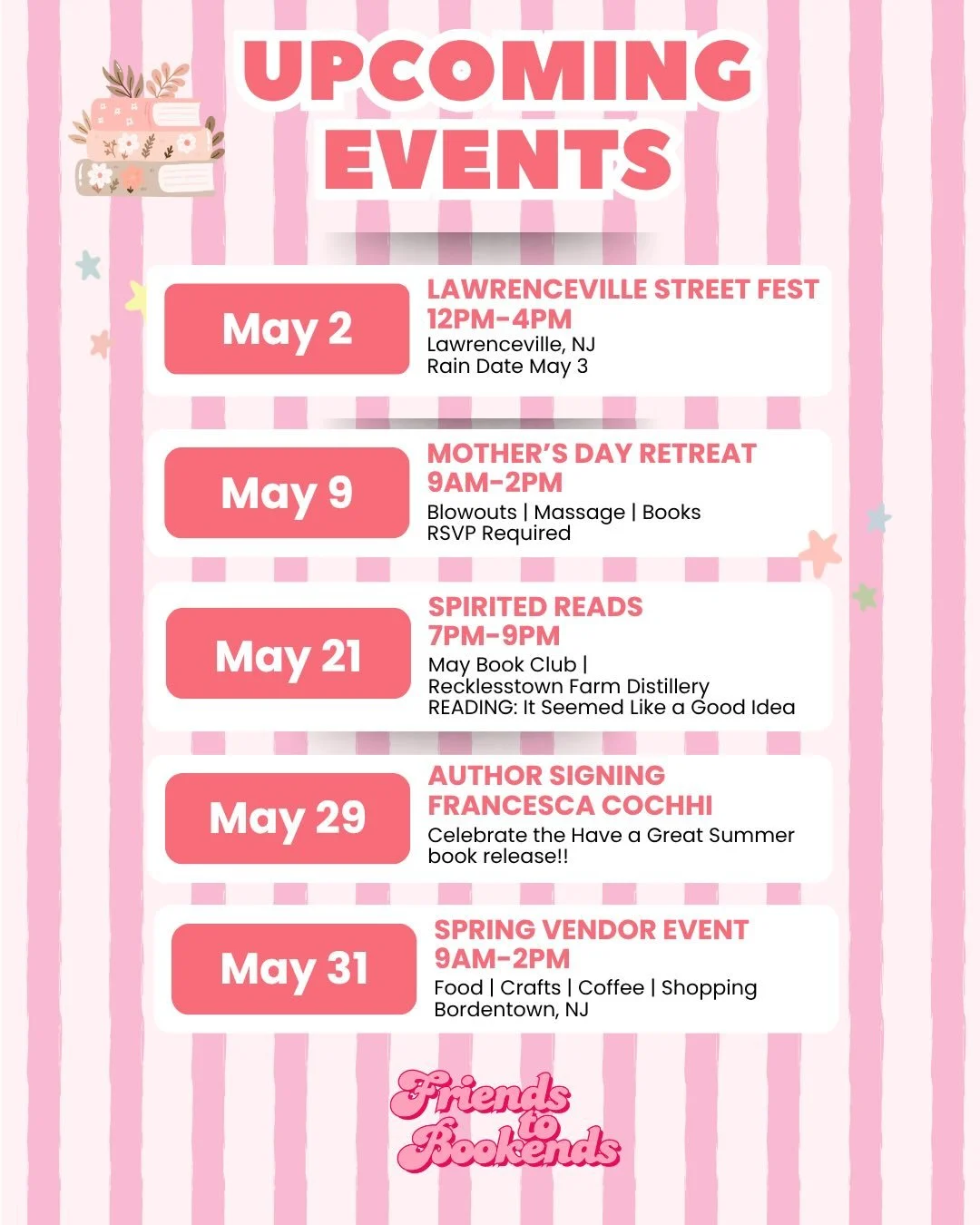 May is looking unreal and we are so here for it 🌸📚

We have a full month of events, collabs, and good vibes coming your way&hellip;swipe through to see what&rsquo;s in store!

Here&rsquo;s what&rsquo;s on our calendar:

📍 May 2: We&rsquo;re headed