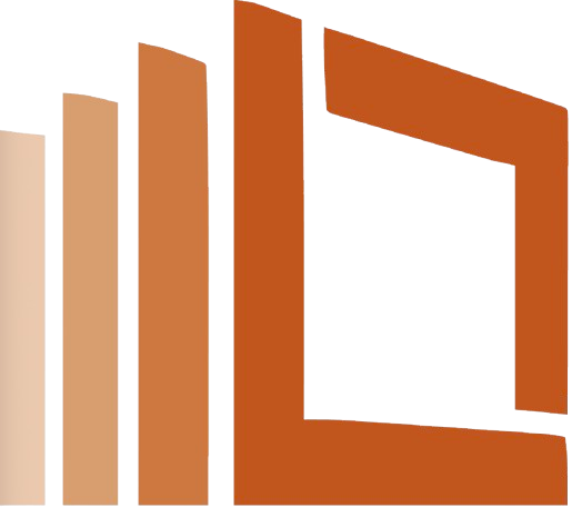 Open window with wooden frame, partially showing a row of vertical books or panels with varying shades of brown and beige.