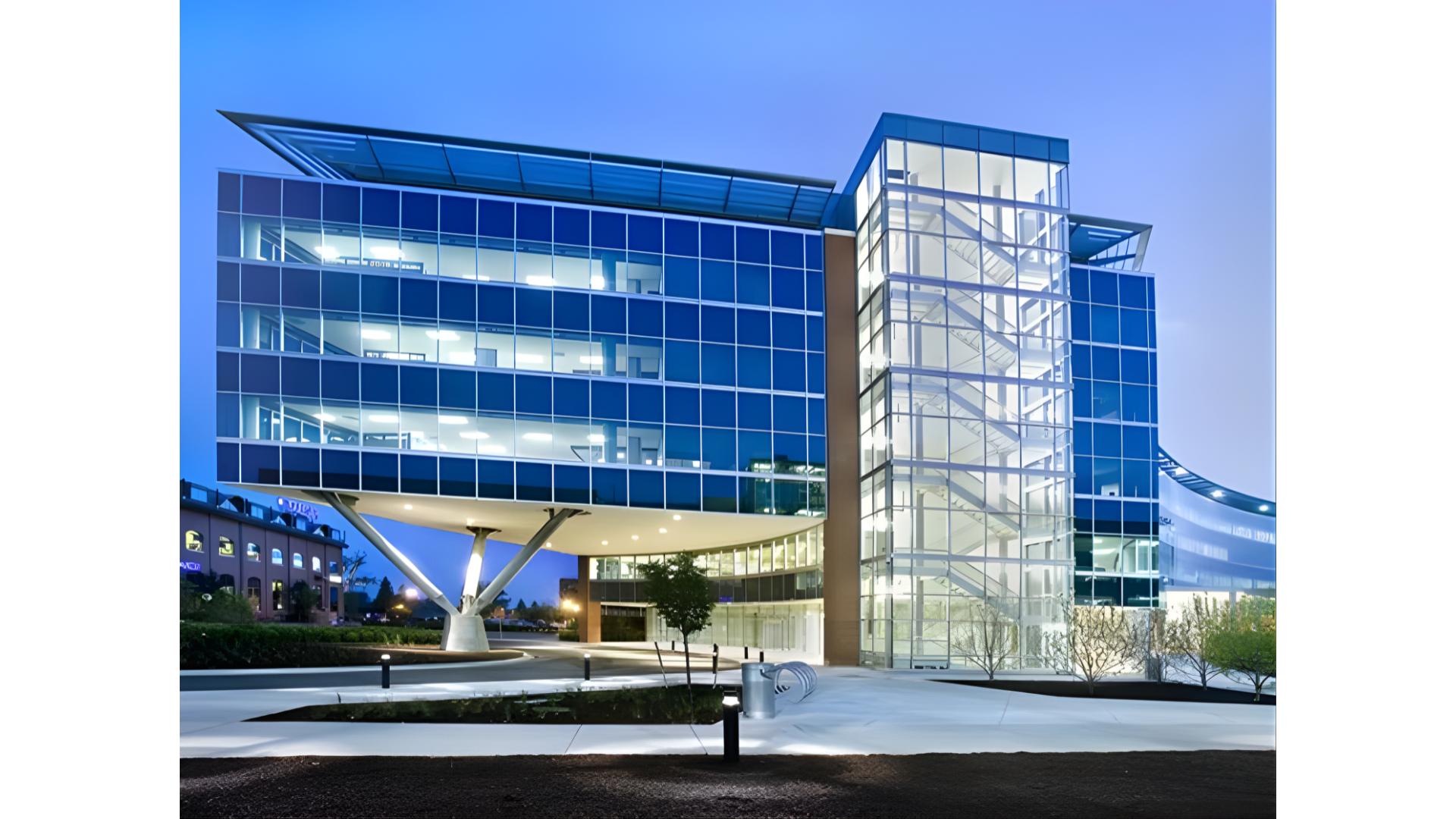 Structural engineering for the Christina Crescent Building, a modern commercial office building with long-span structural systems in Wilmington, Delaware.