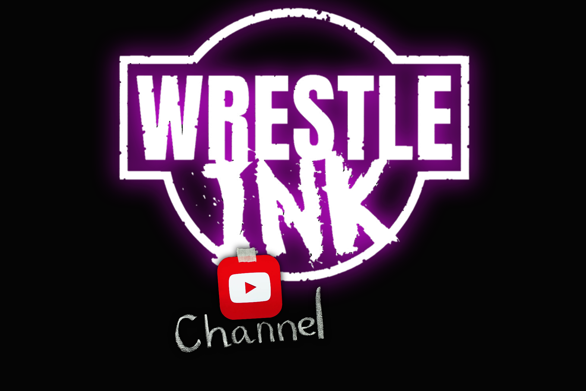 Logo for WRESTLE TALK, featuring purple stylized text within a circle and a red YouTube icon below with the word 'Channel' written underneath