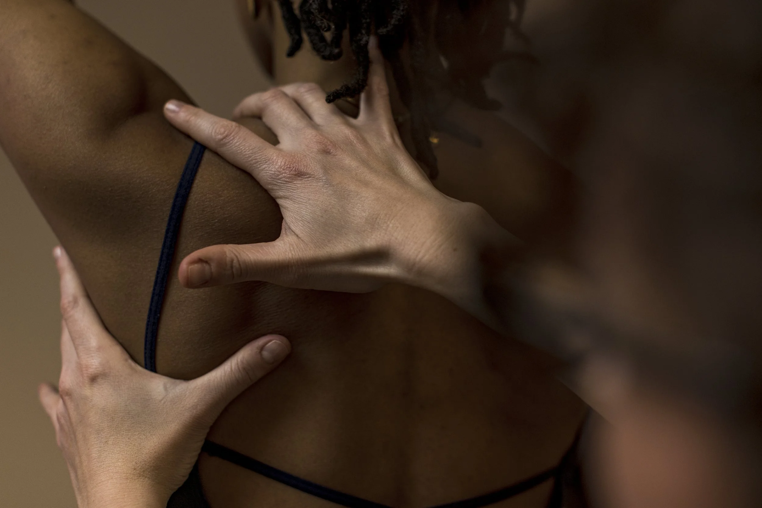 Close-up of performance physical therapists working on Broadway performer at FlySpace Physical Therapy in New York.