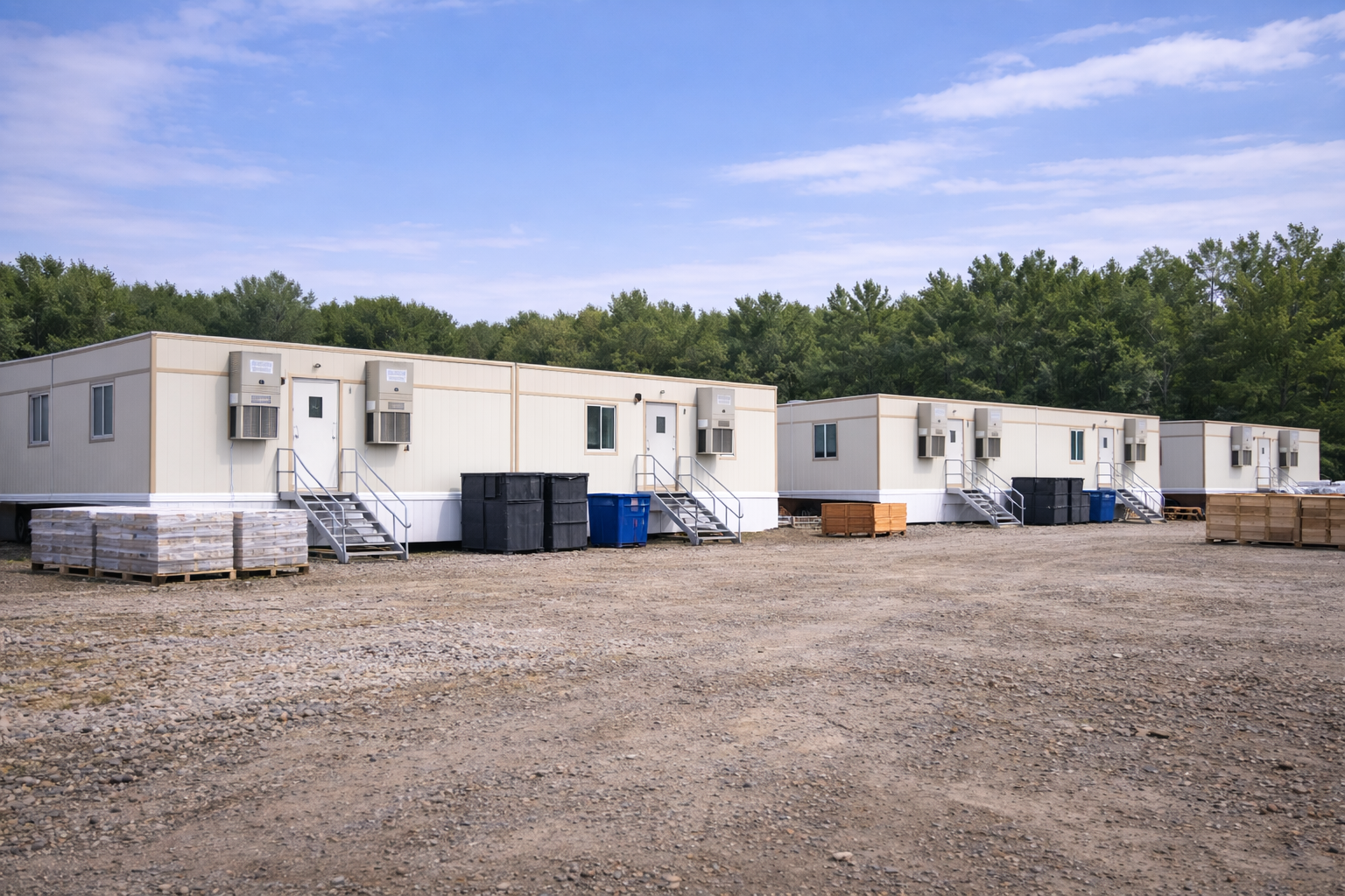Temporary construction office trailers maintained through professional jobsite cleaning and site support services in Georgia