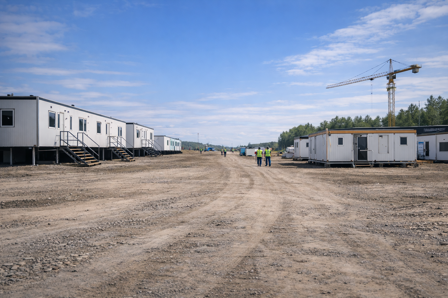 Active construction jobsite with temporary buildings supported by Site to Shine jobsite cleaning and site support services in Georgia