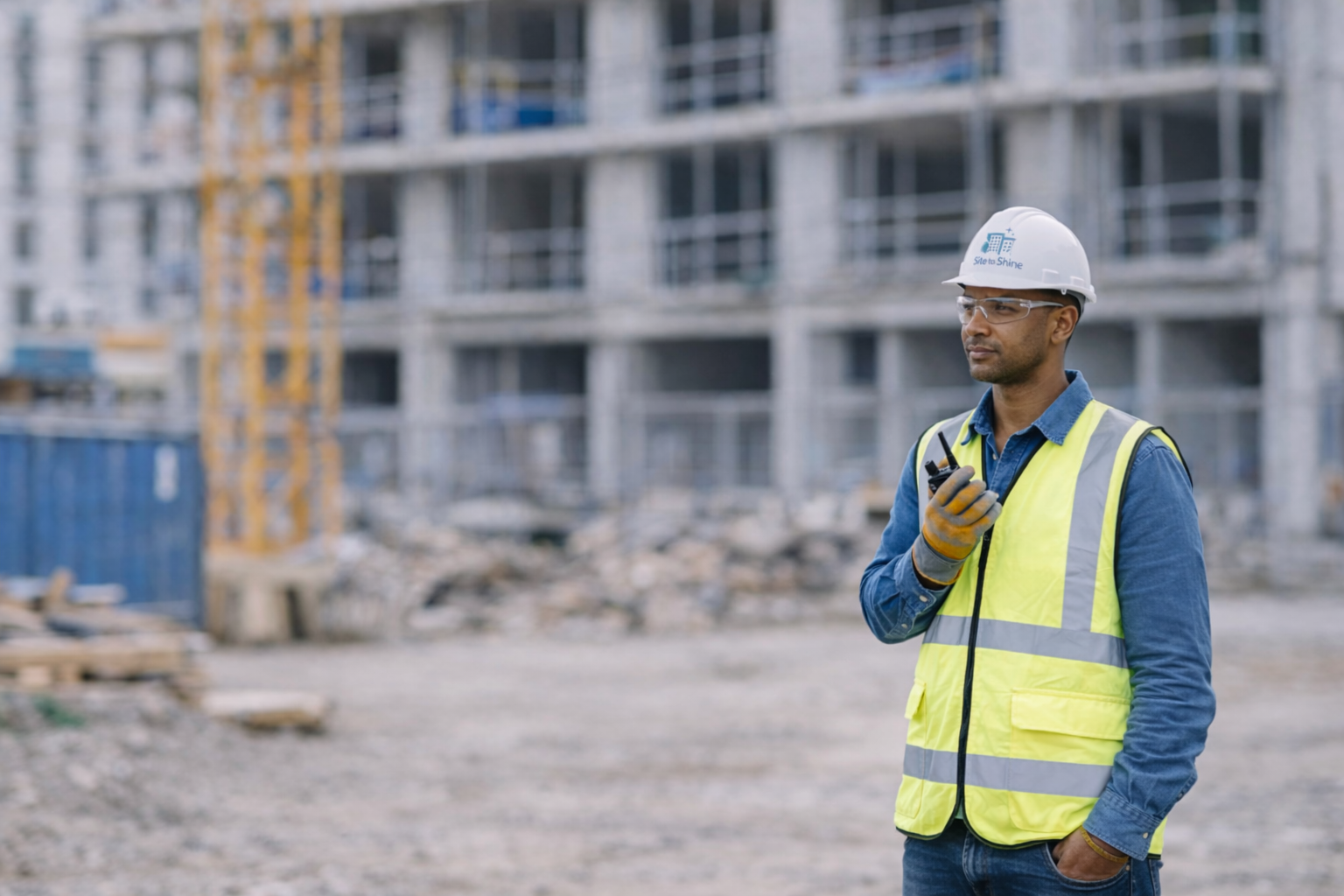 Site support personnel providing jobsite assistance and coordination on an active commercial construction project