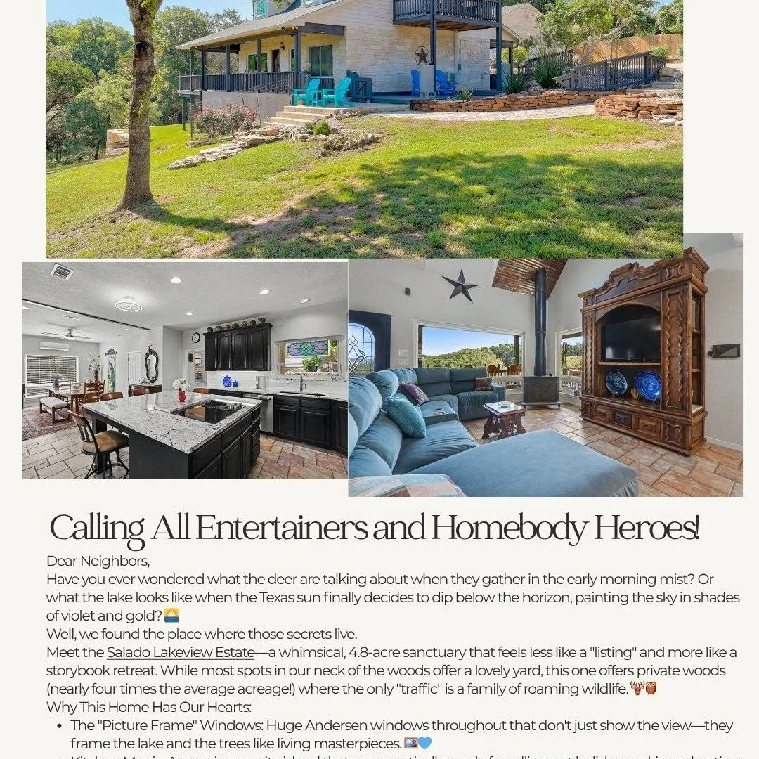Why am I so excited about this new Salado listing? 🔑 As a listing specialist, I look for properties that offer both quality and character&mdash;and this one delivers on every front. Whether you&rsquo;re looking for more space or a quiet retreat, thi