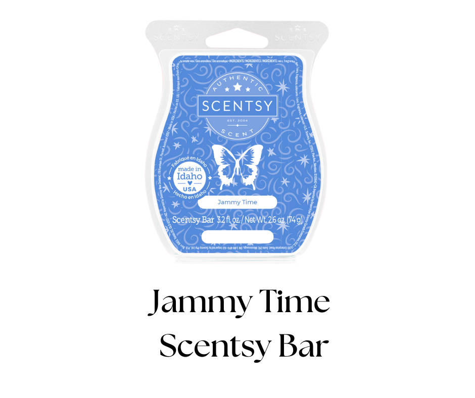 Scentsy brand wax melt in blue butterfly packaging labeled 'Jamme Time'.