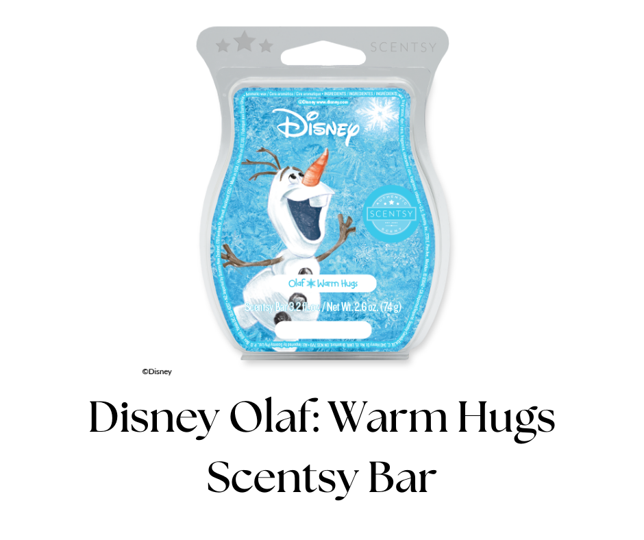Scentsy Disney Olaf warm hugs scented warmer in blue packaging featuring Olaf from Frozen with a big smile and open arms.