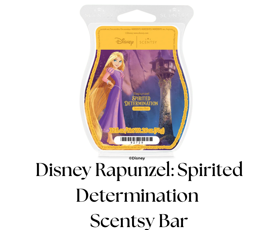 A Disney themed Scentsy fragrance bar package featuring Rapunzel from Disney's Rapunzel. The package shows Rapunzel with long blonde hair in a purple dress standing in front of a tower set in a purple, misty background.