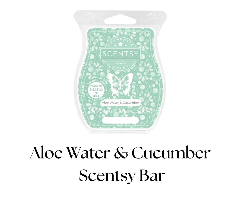 Scentsy scented bar packaging labeled Aloe Water & Cucumber with a butterfly graphic.
