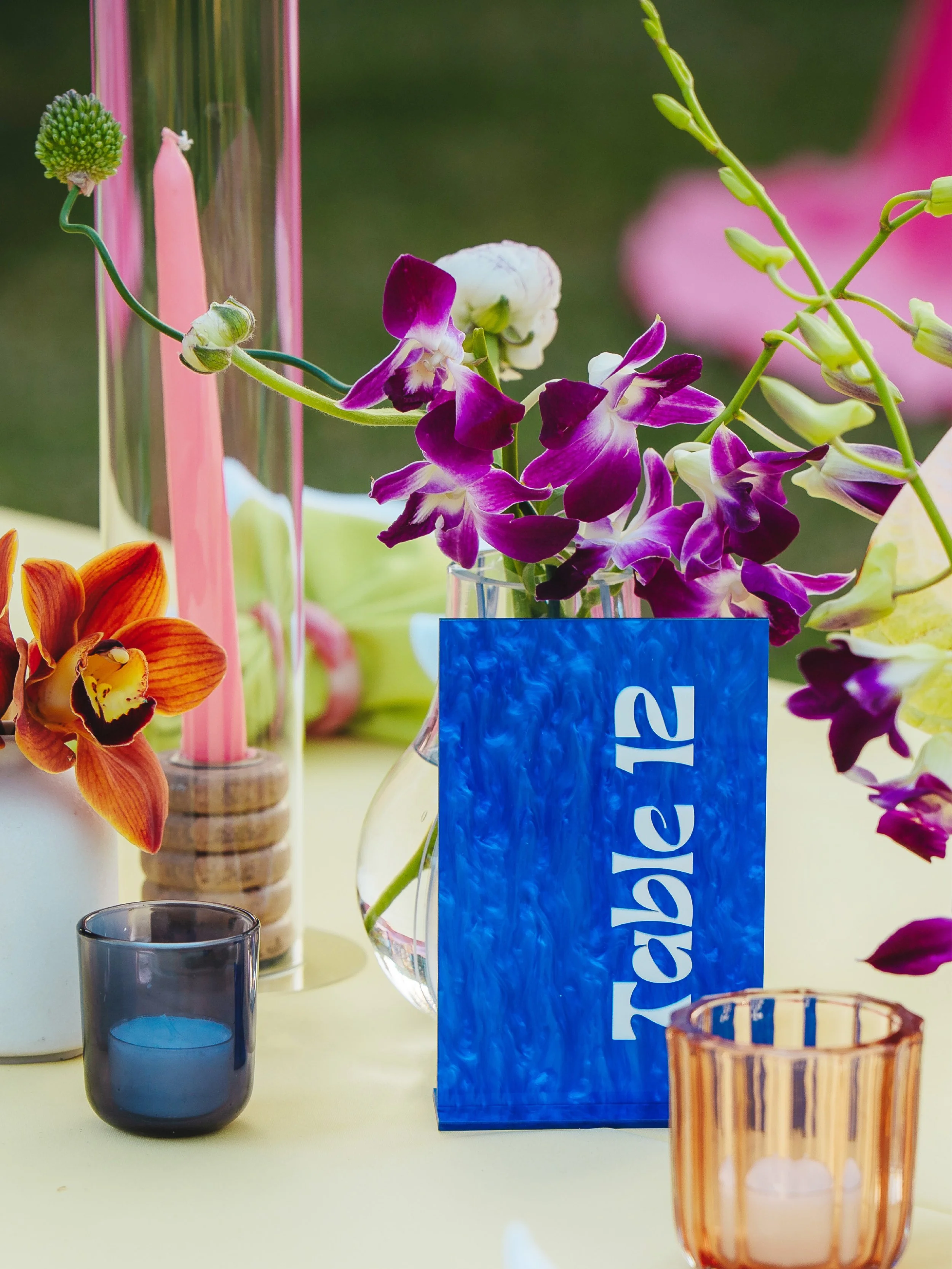 Stetson Studios custom wedding signage table numbers event design Arizona Hawaii tropical luau