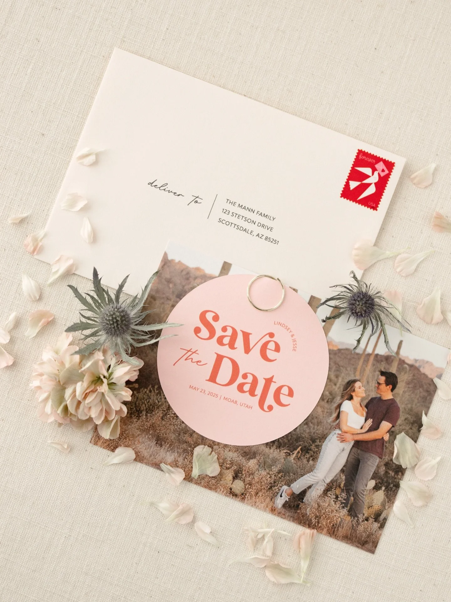 Throwback to when this date was still being saved 💌

Flatlay photos: @eloisajoynerphotography 
Engagement photos: @maggieb.photo 
Stationery design: @stetsonstudios 

#savethedate #arizonawedding #customstationery