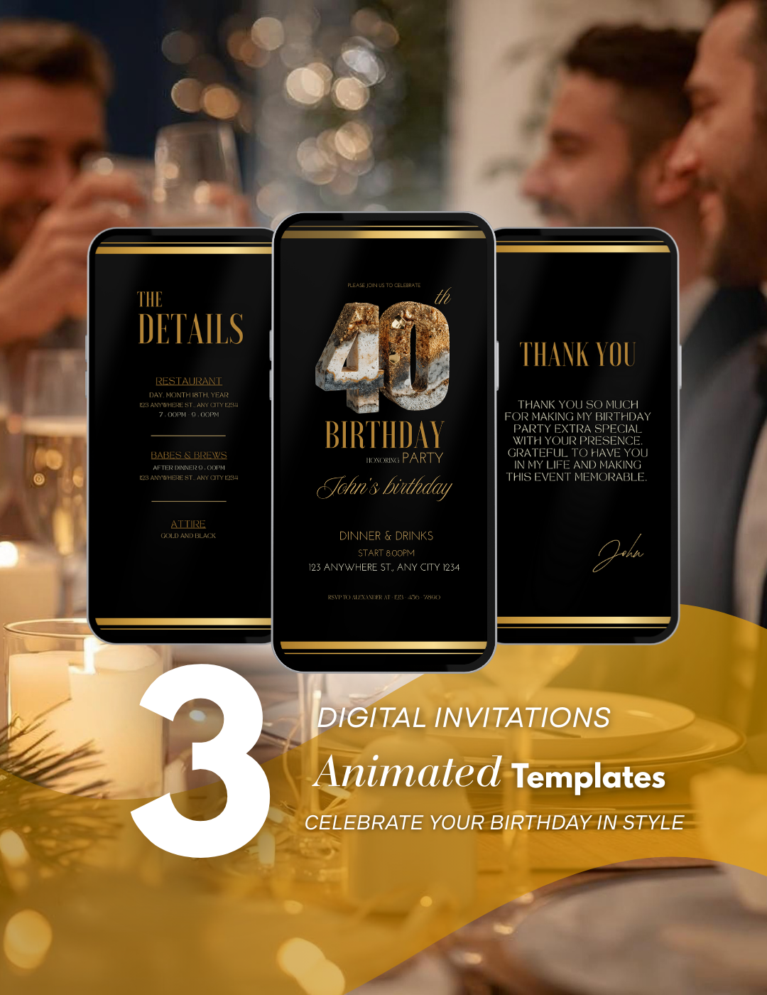Digital men's 40th birthday party invitation