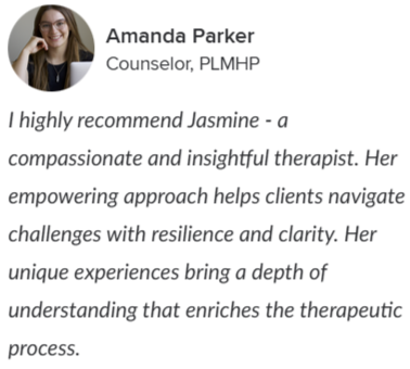 Profile picture of Amanda Parker, Counselor at PLMHP, smiling with glasses and wearing a dark blazer.